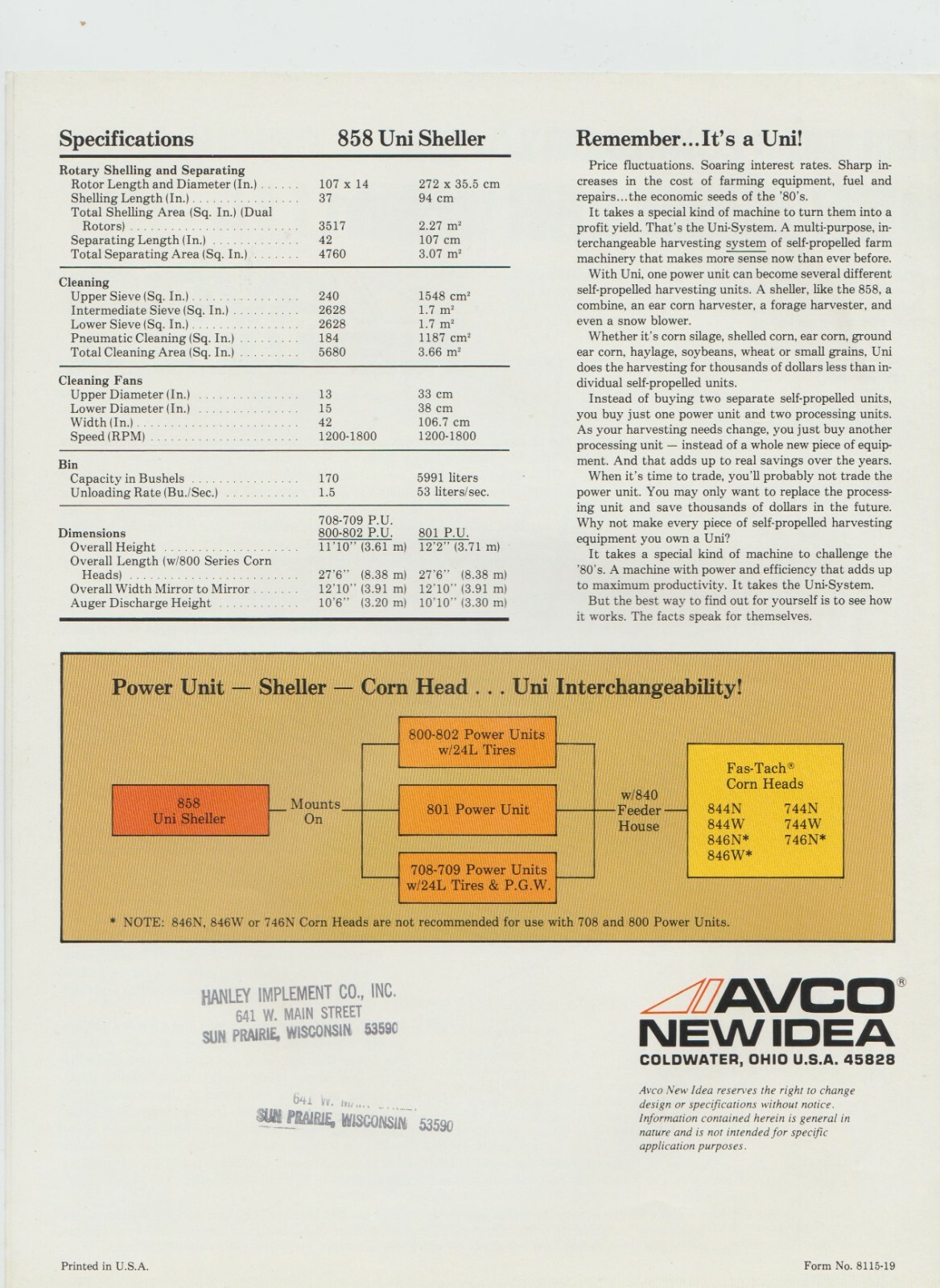 AVCO New Idea 858 Uni Sheller Showroom Sales Brochure