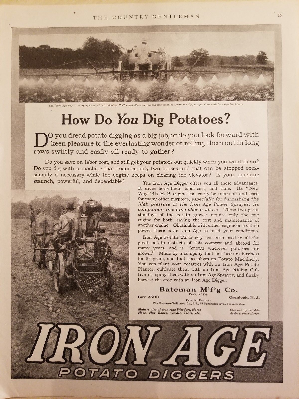 Bateman Manufacturing Company 1916-1919 The Country Gentleman 17 print ads