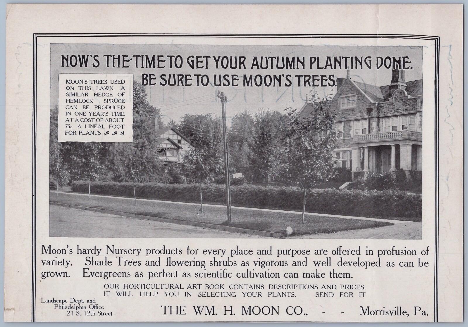 1906 William H Moon Glenwood Nurseries Ad Morrisville PA Autumn Tree Planting