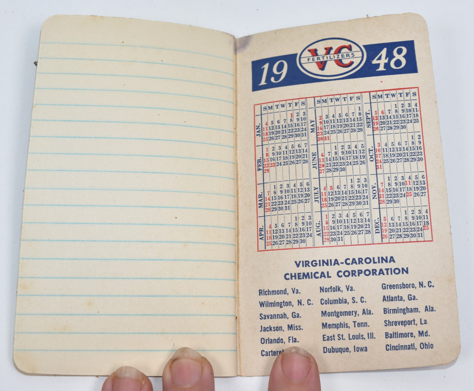 Vintage 1948 VC Fertilizer Advertising Pocket Ledger Notebook Calendar Memo Book