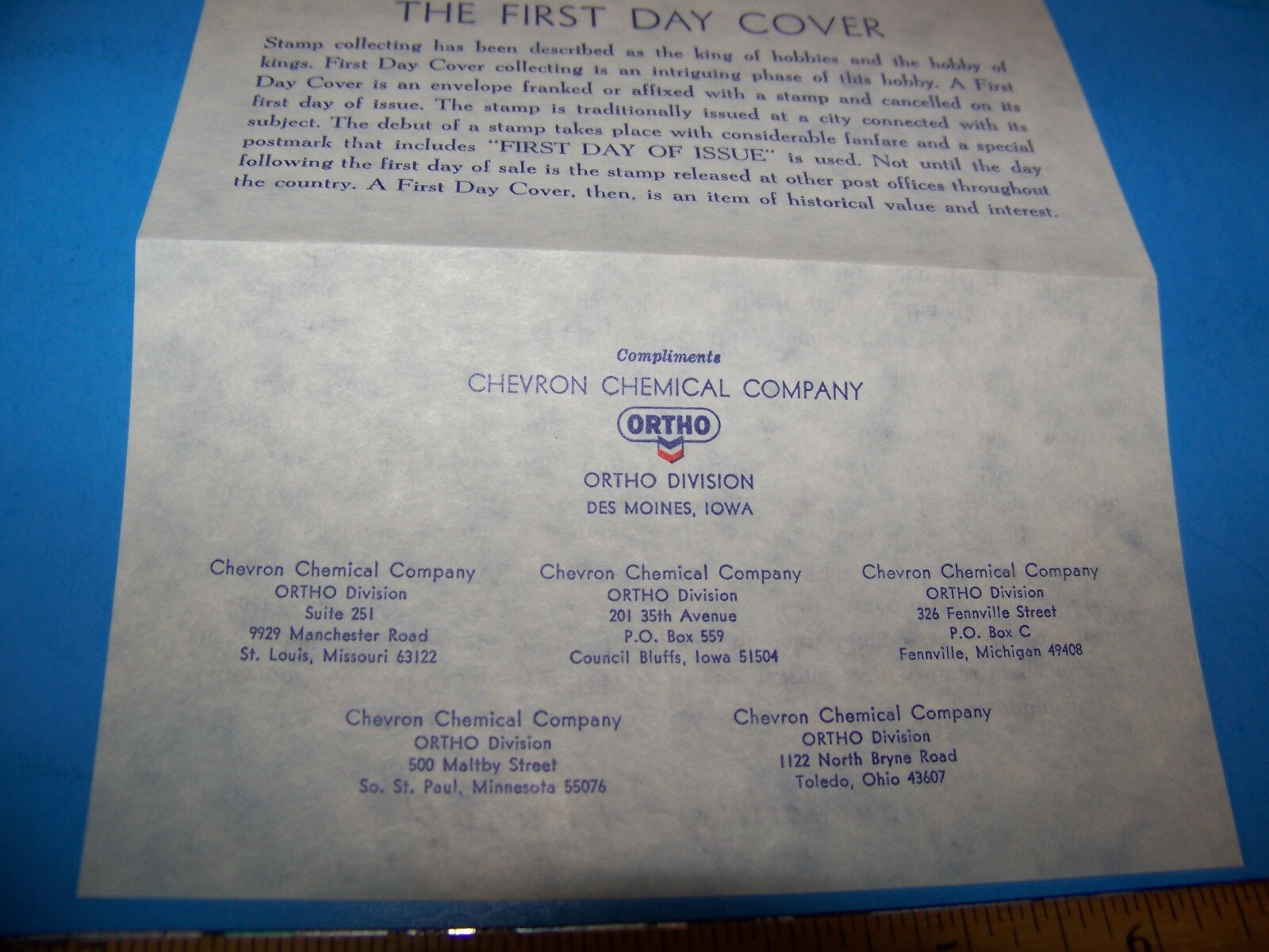 Chevron Chemical Company ORTHO Promotion First Day Issue Envelope 1966