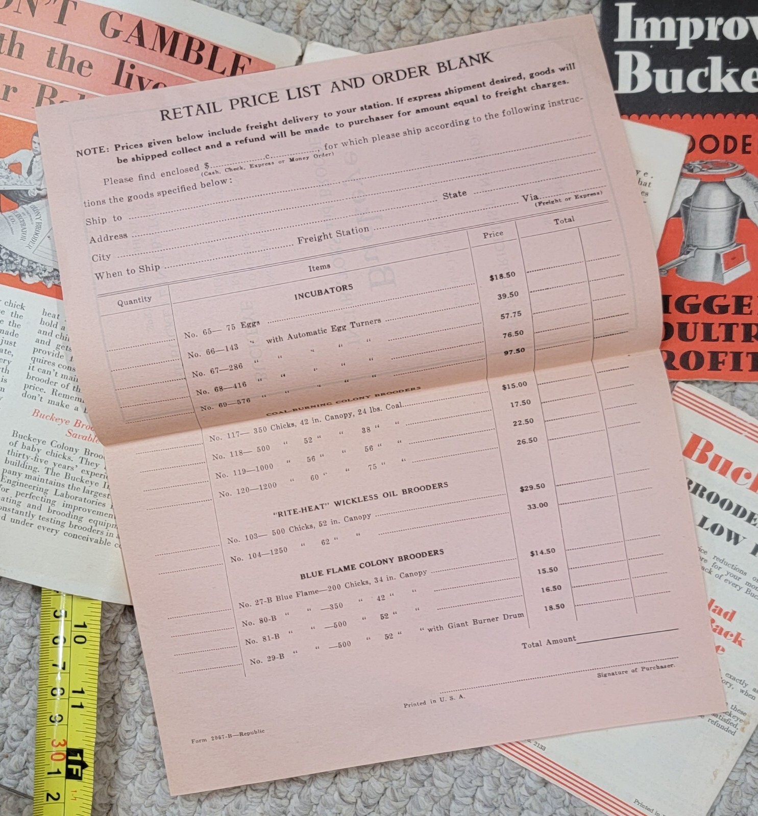 1920s 3 Pamphlets, Price List, New Improved BUCKEYE Brooders Chicken Incubator
