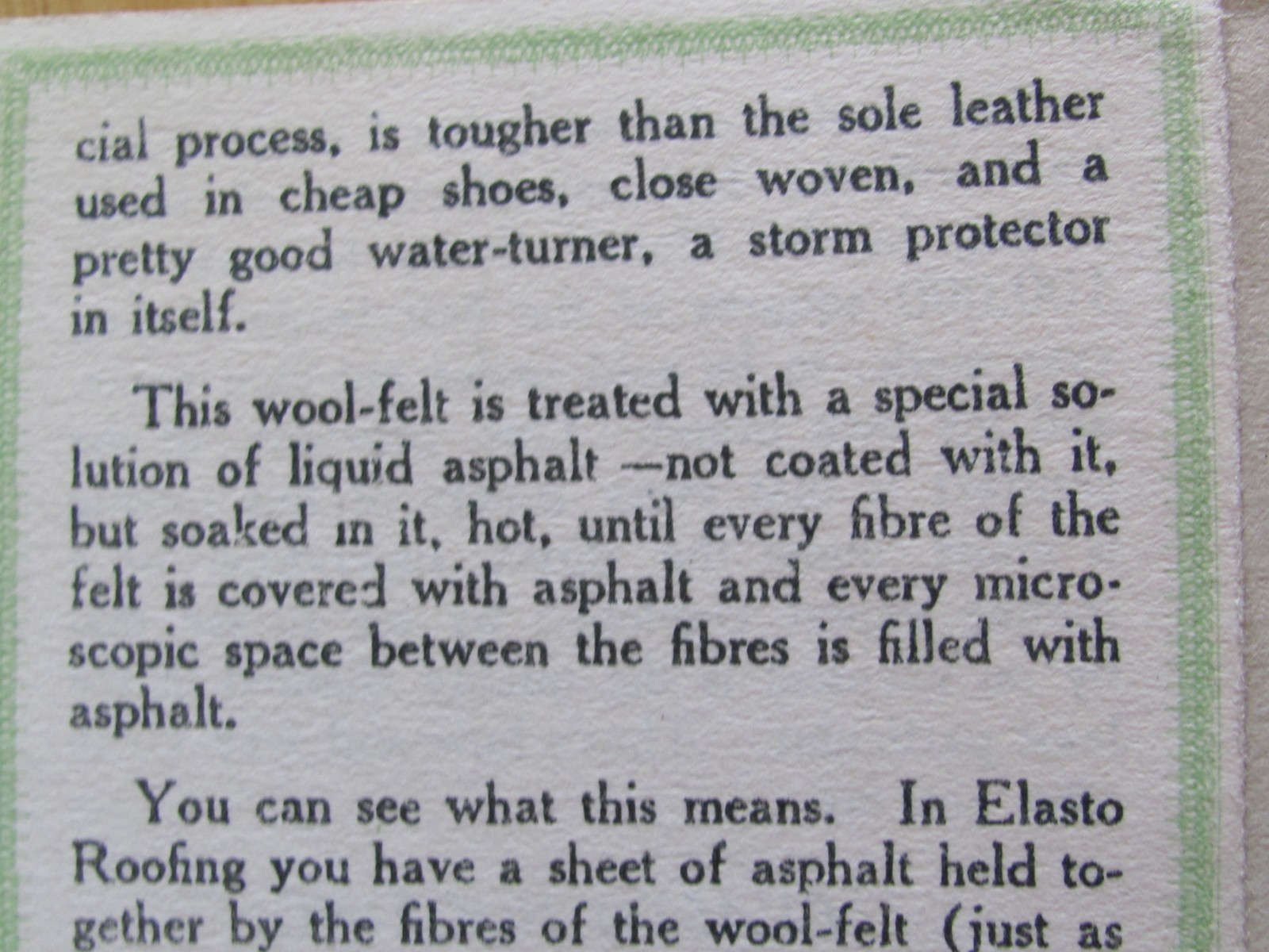 ANTIQUE PAMPHLET ELASTO WOOL FELT ASPHALT ROOFING ROLL BROWN FENCE & WIRE CO