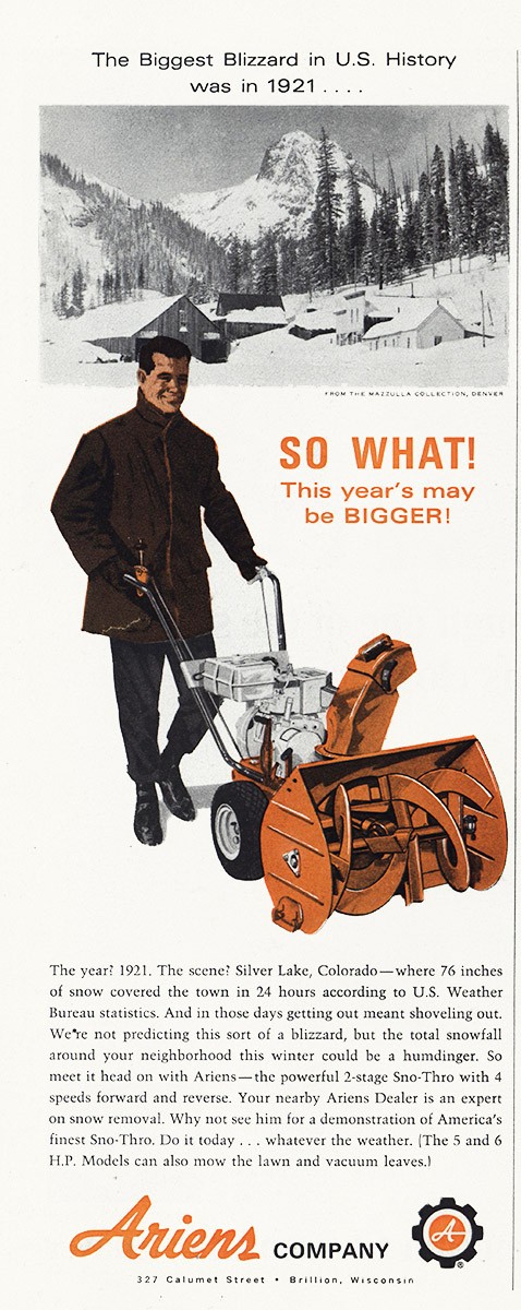 1966 Ariens Company: Biggest Blizzard in US History Vintage Print Ad