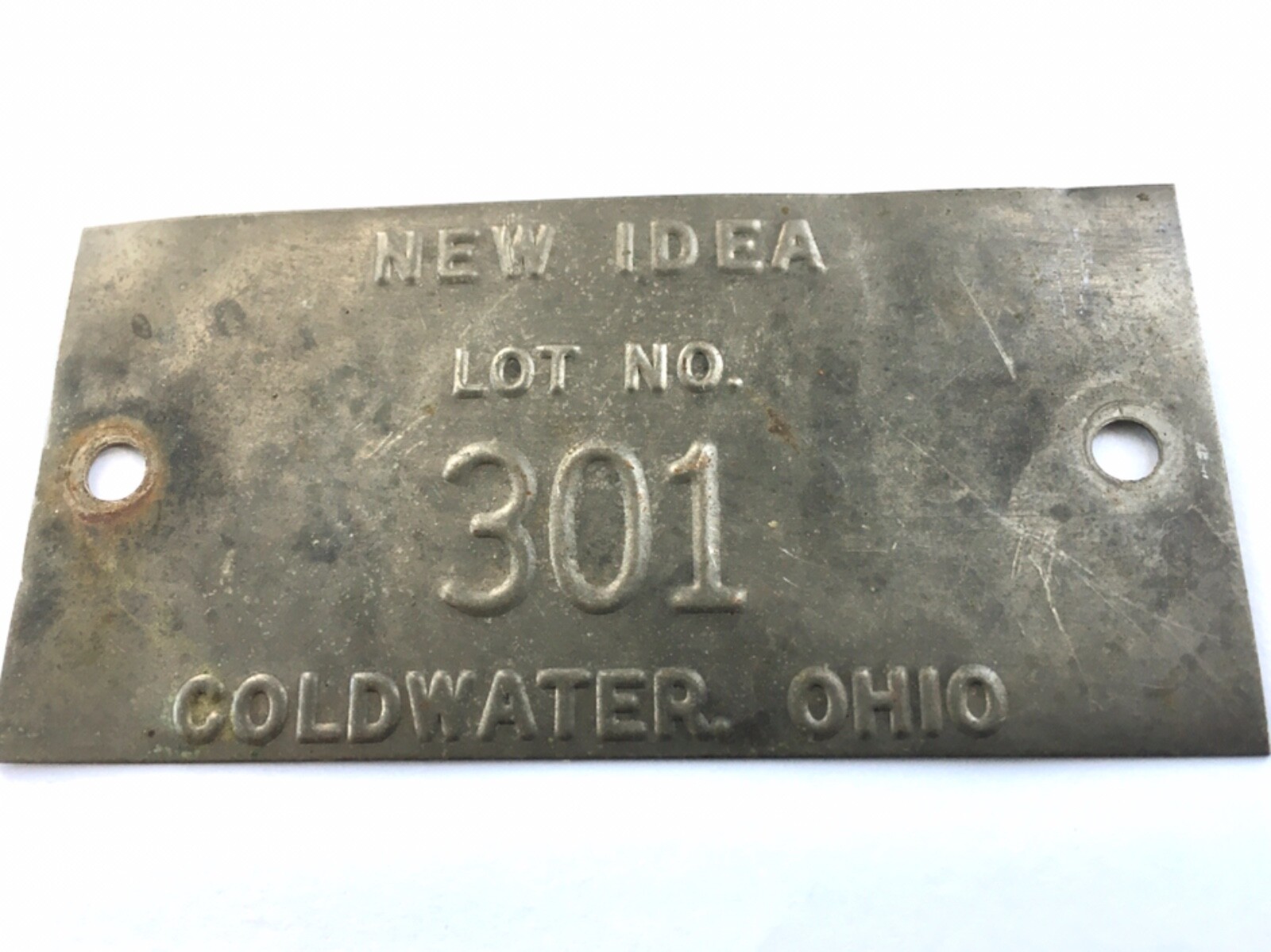 Vtg Metal New Idea Small Sign Badge Coldwater Ohio Tractor Implement Sign Plaque
