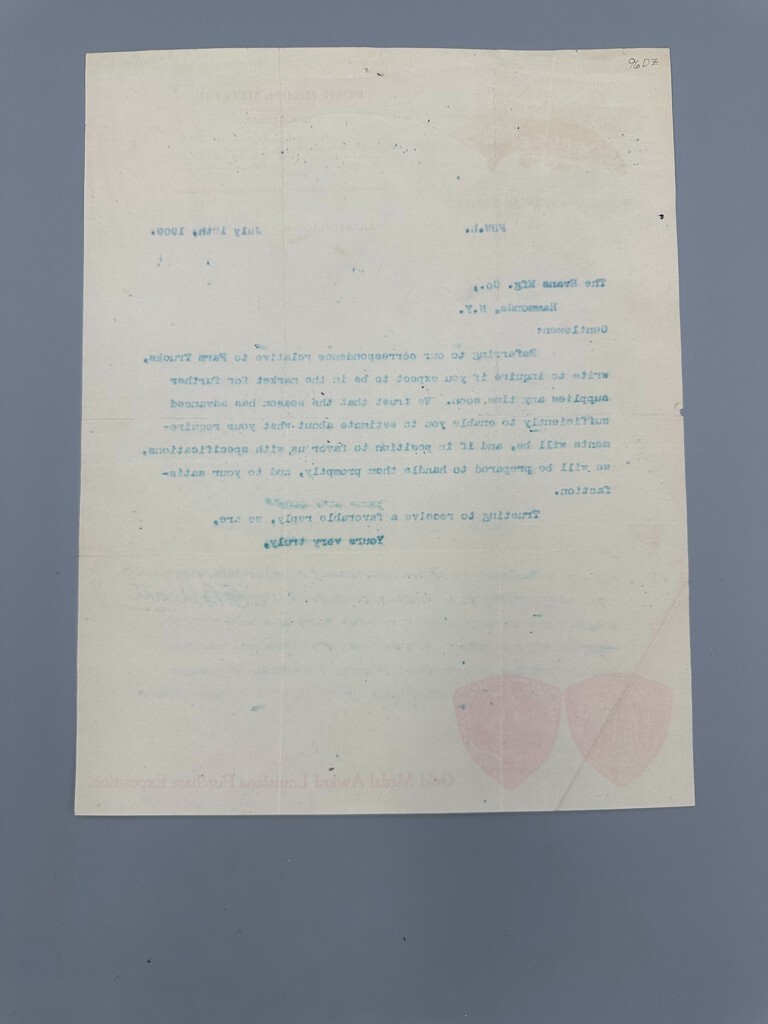 1909 FISH BROS WAGON Farm Advertise CLINTON IOWA Letter LOUISIANA PURCHASE EXPO