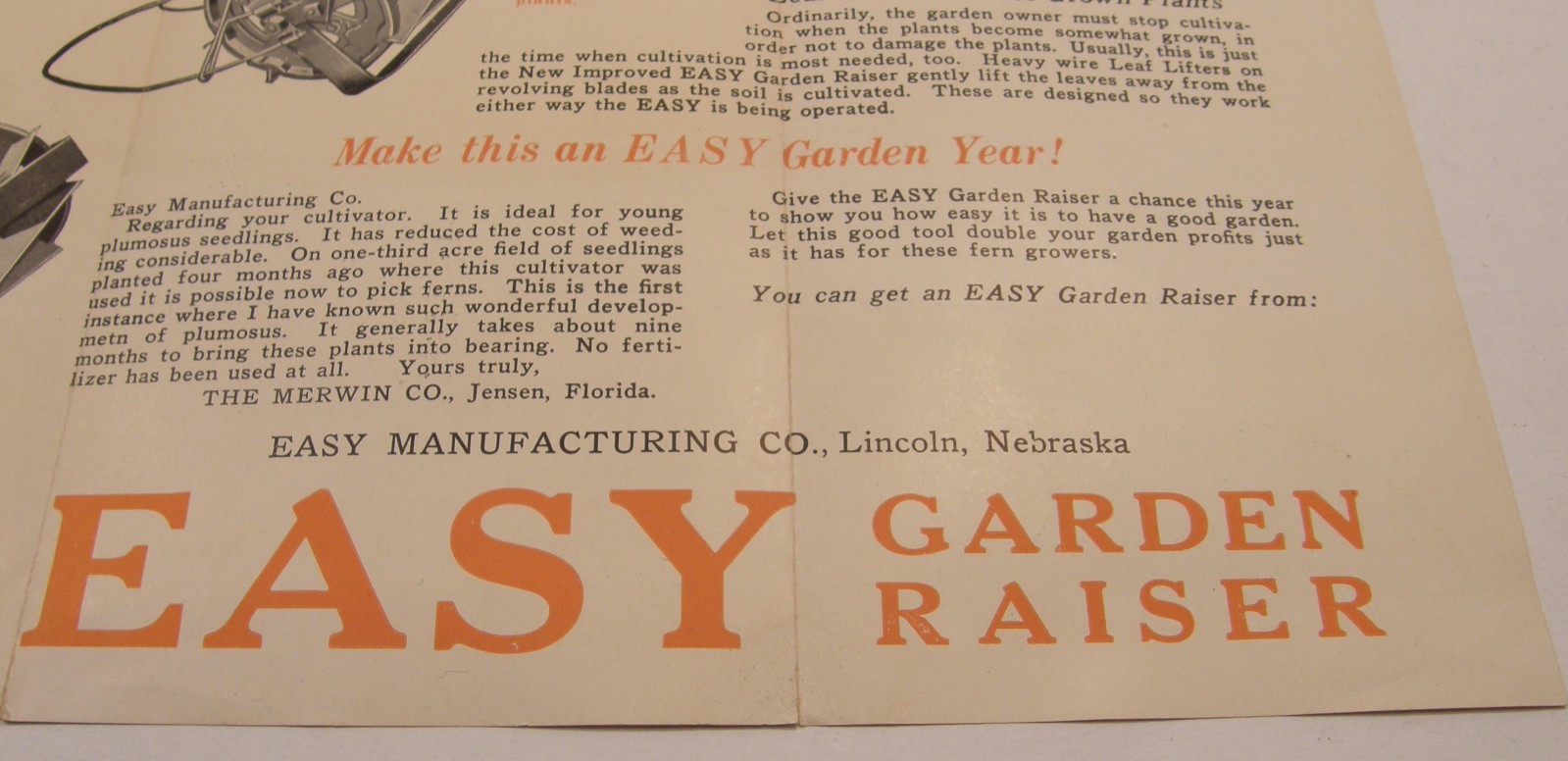 VINTAGE 30&rsquo;s ADVERTISING BROCHURE EASY MFG CO GARDEN CULTIVATOR LINCOLN NE