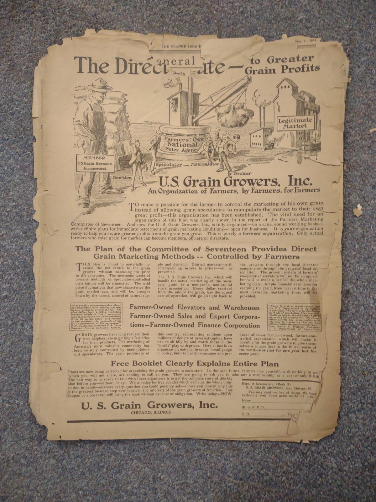 Orange Judd Farmer Newspaper Chicago, Illinois May 21, 1921 poor condition