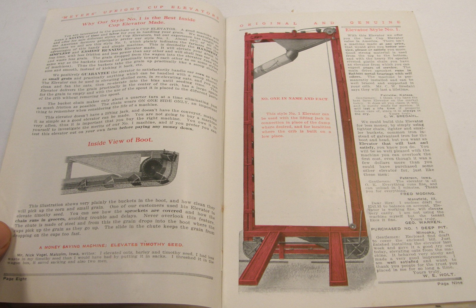 ANTIQUE c1915 ILLUSTRATED CATALOG MEYER FARM CUP ELEVATORS MORTON ILLINOIS