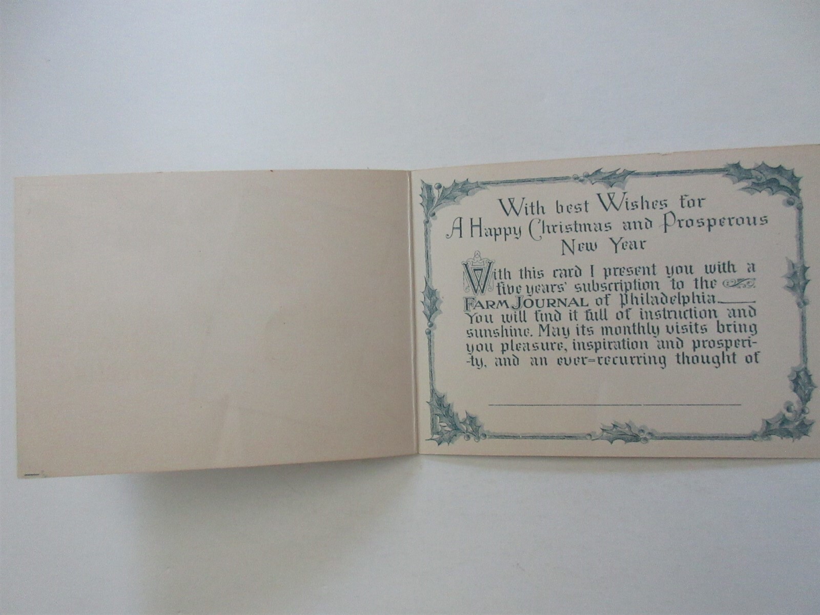 FARM JOURNAL Philadelphia PA Trade Card Christmas Advertising Agriculture Vtg