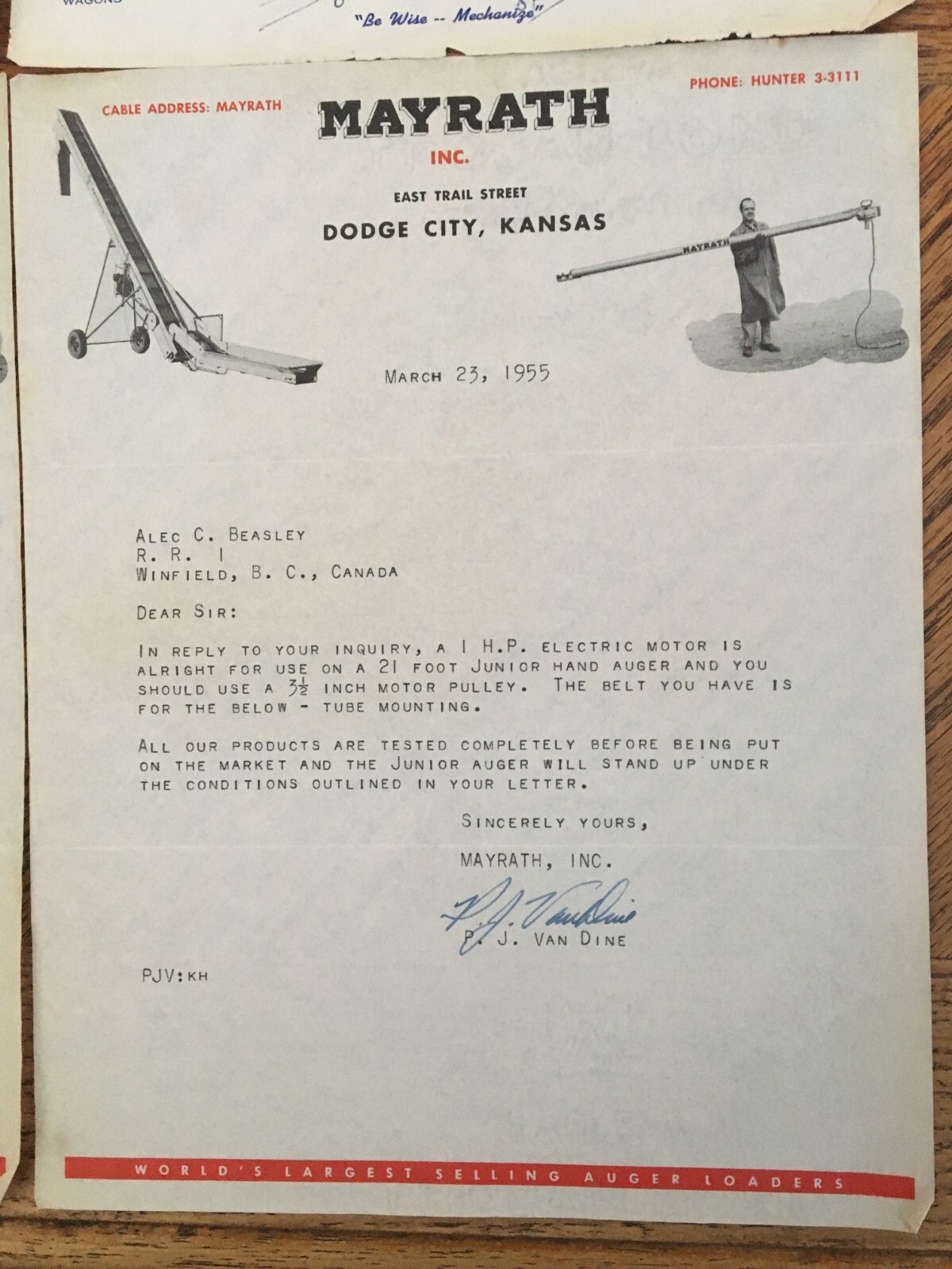 Mayrath JuniorAugers Farm Machinery Letters Receipt 1955 Kelowna BC Cattle Ranch