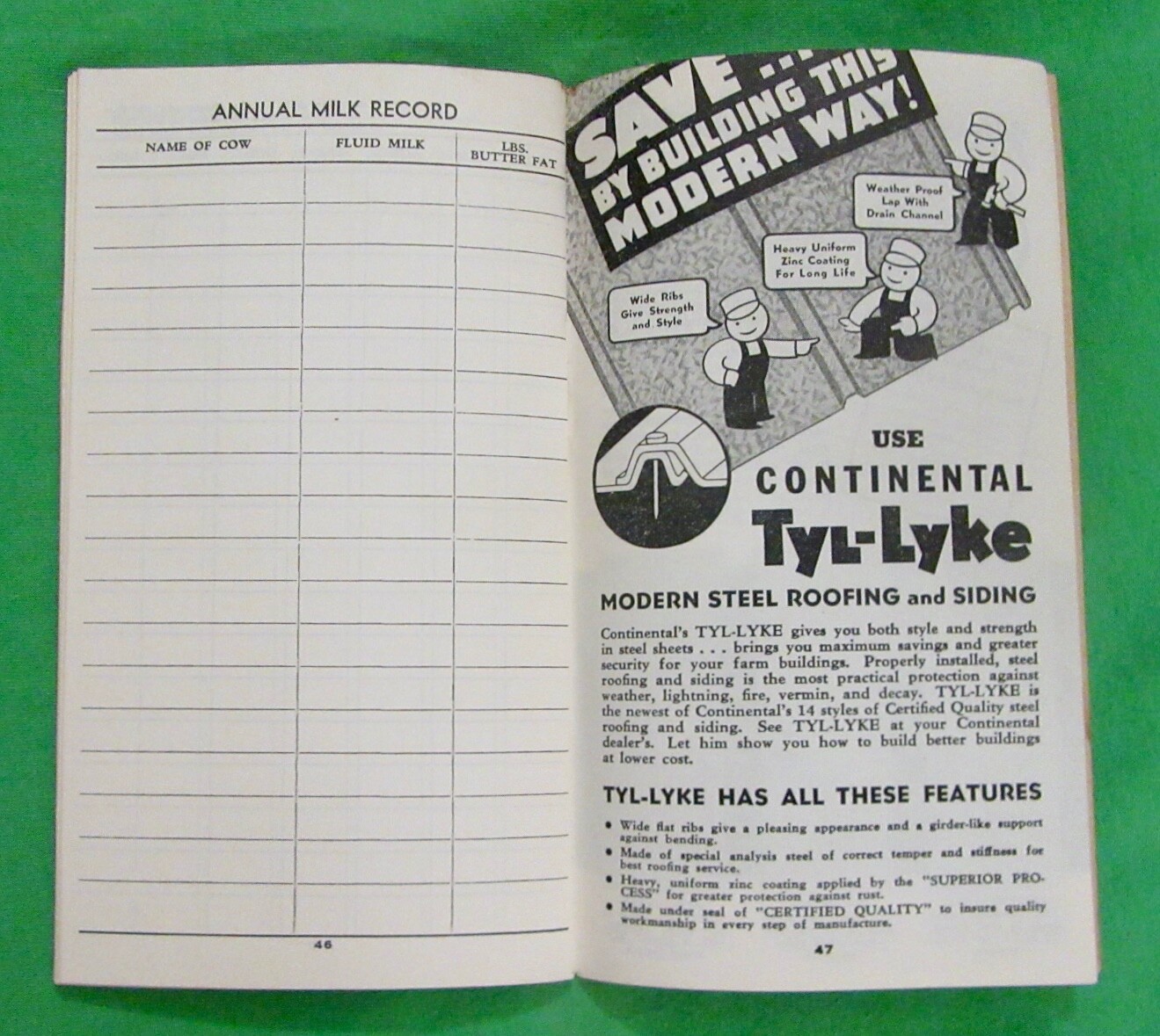 Vintage Continental Steel Corp. Farm & Livestock Record Book (1940)