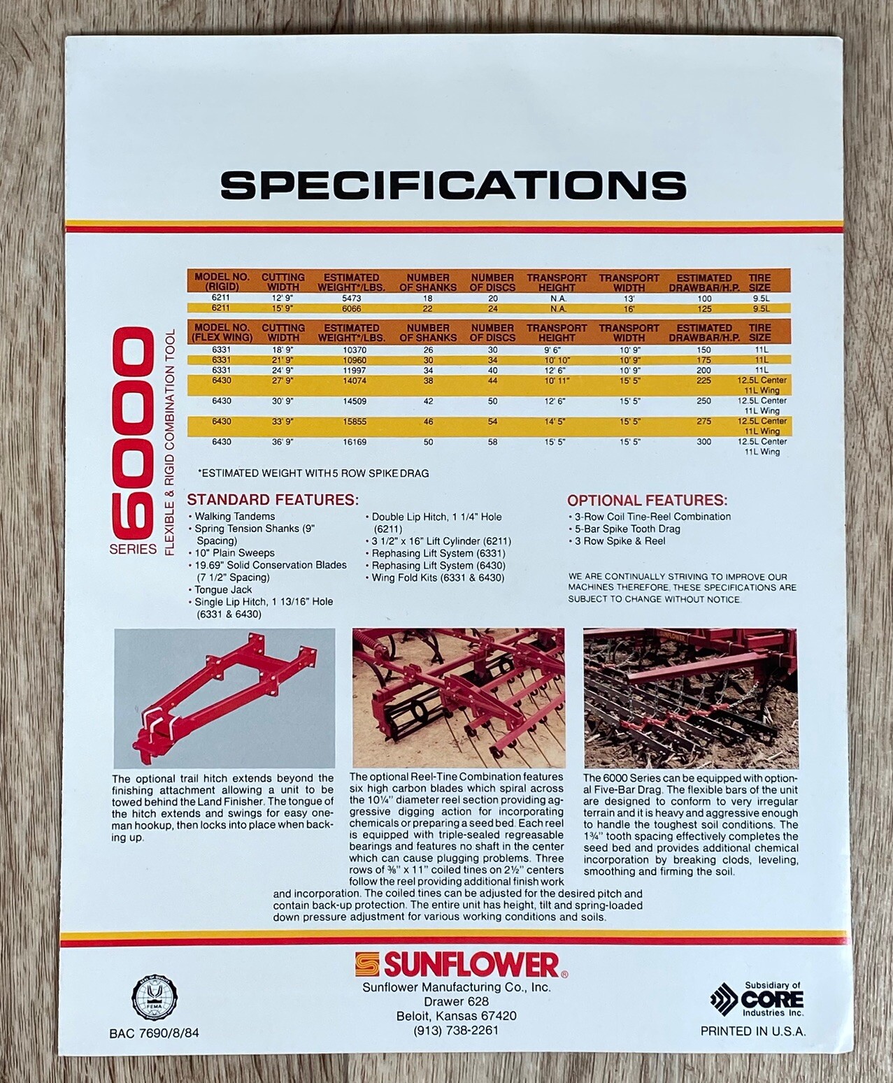 Sunflower Series 6000 Land Finisher Sales Brochure Dealer Wyndmere ND