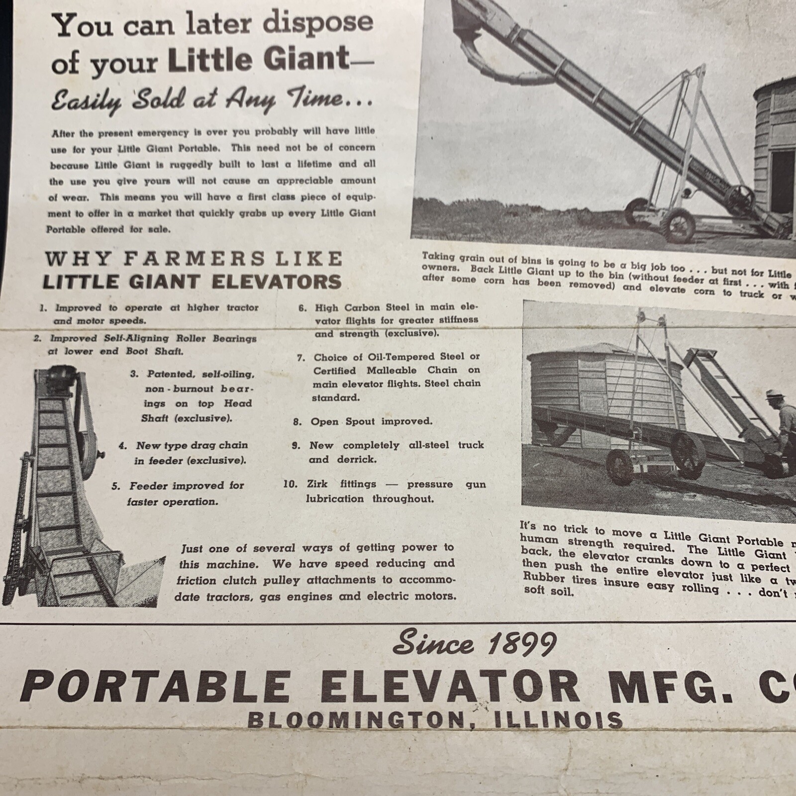 1950’s Little Giant Potable Elevators Sales Brochure Mailer-Bloomington Illinois