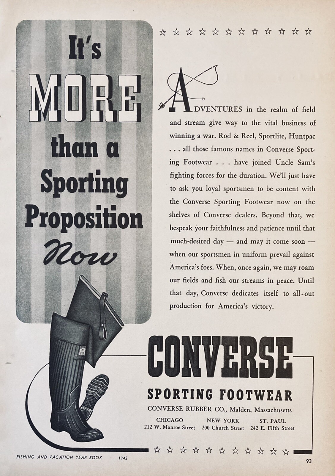 1942 AD.(XG25)~CONVERSE RUBBER CO. MALDEN, MASS. CONVERSE SPORTING FOOTWEAR