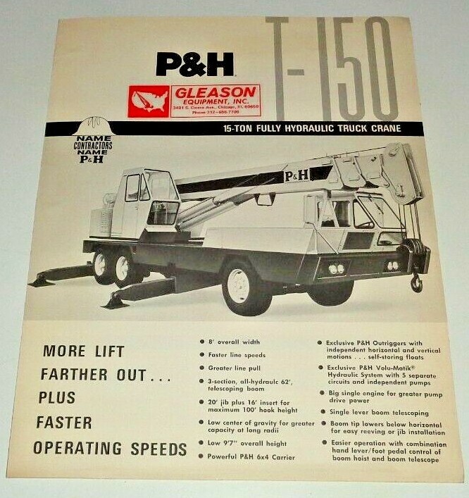 P&H T-150 Truck Crane Features / Specifications Sales Brochure Harnischfeger