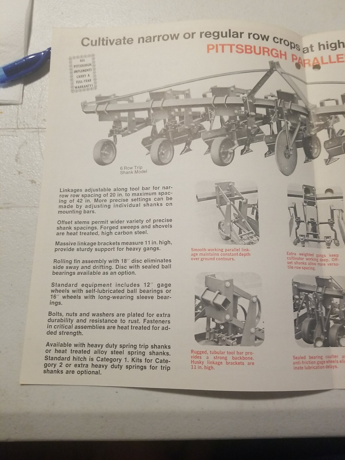 1970 PITTSBURGH FORGINGS CO. Parallel Linkage CULTIVATOR BROCHURE & PRICE LIST