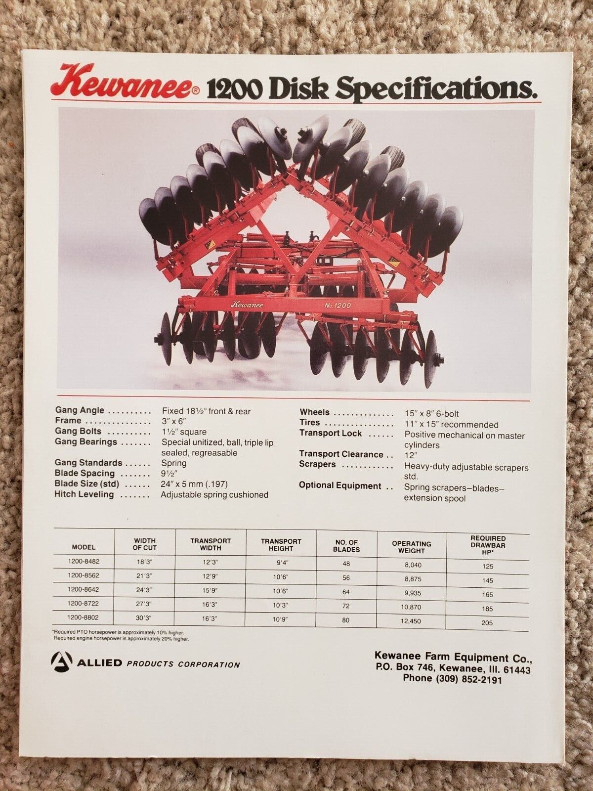 Kewanee 1200 Disk Sales Brochure H