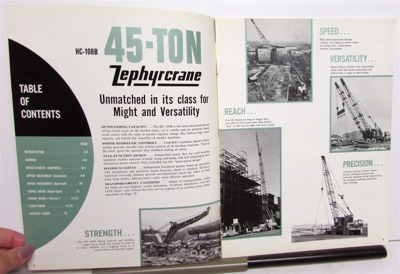 1962 Link Belt Speeder HC108B 45 Ton ZephyrCrane Specs Construction Brochure