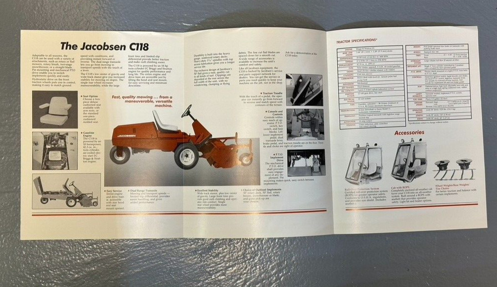 Vintage JACOBSEN Commercial TRACTOR MOWER C118 Vacuum Advertising Brochure