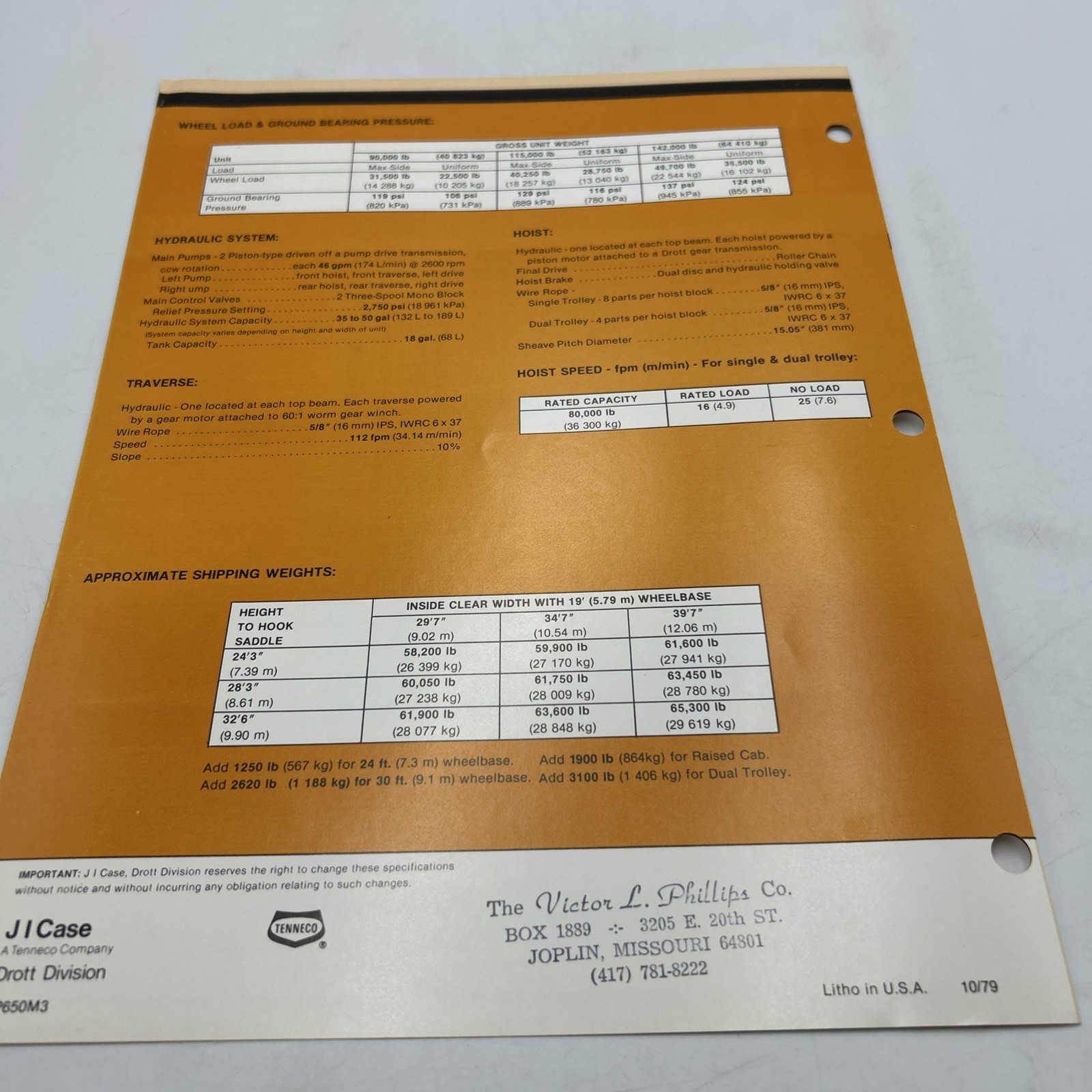 Drott 650 Series B Travelift Dealer&rsquo;s Brochure Tenneco Company