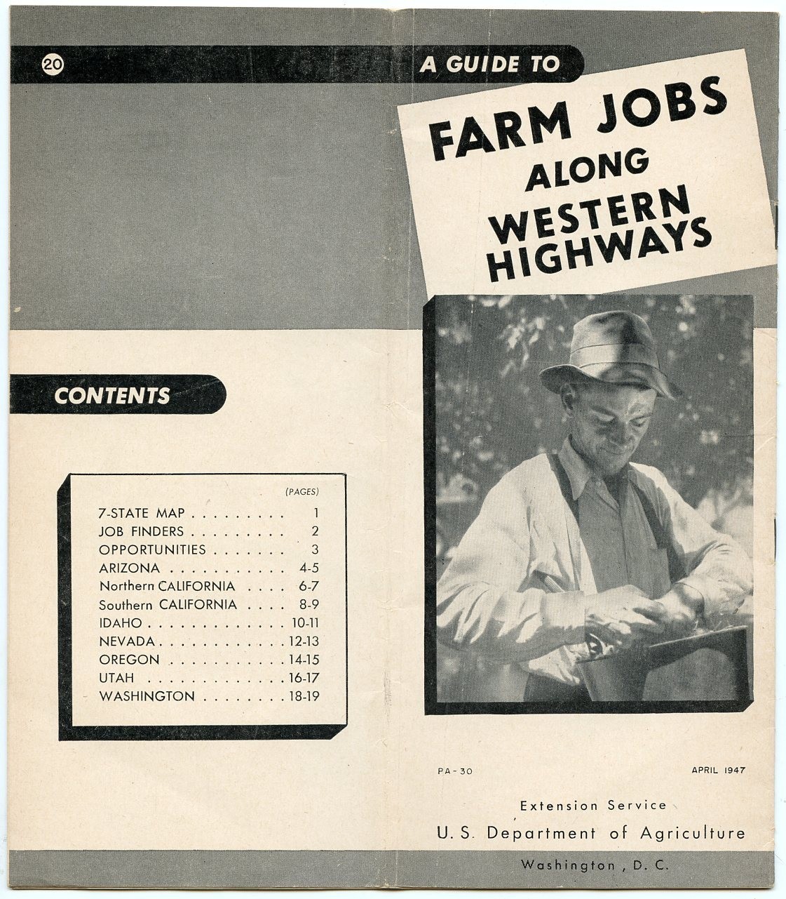 U.S.Department Agriculture FARM JOBS ALONG WESTERN HIGHWAYS vintage 1947 Booklet