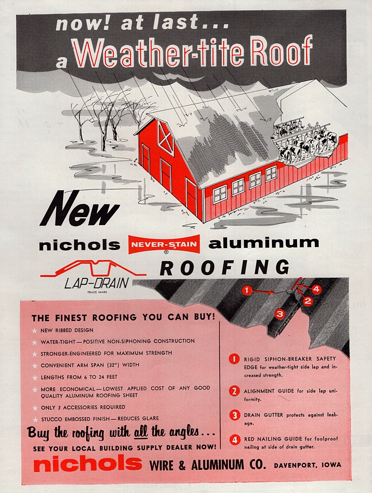 1959 Nichols Aluminum Roofing Farm Building Original Color Ad
