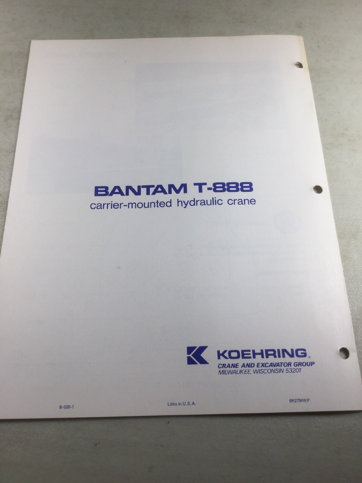 Bantam, Koehring T888 Crane Sales Brochure, Literature