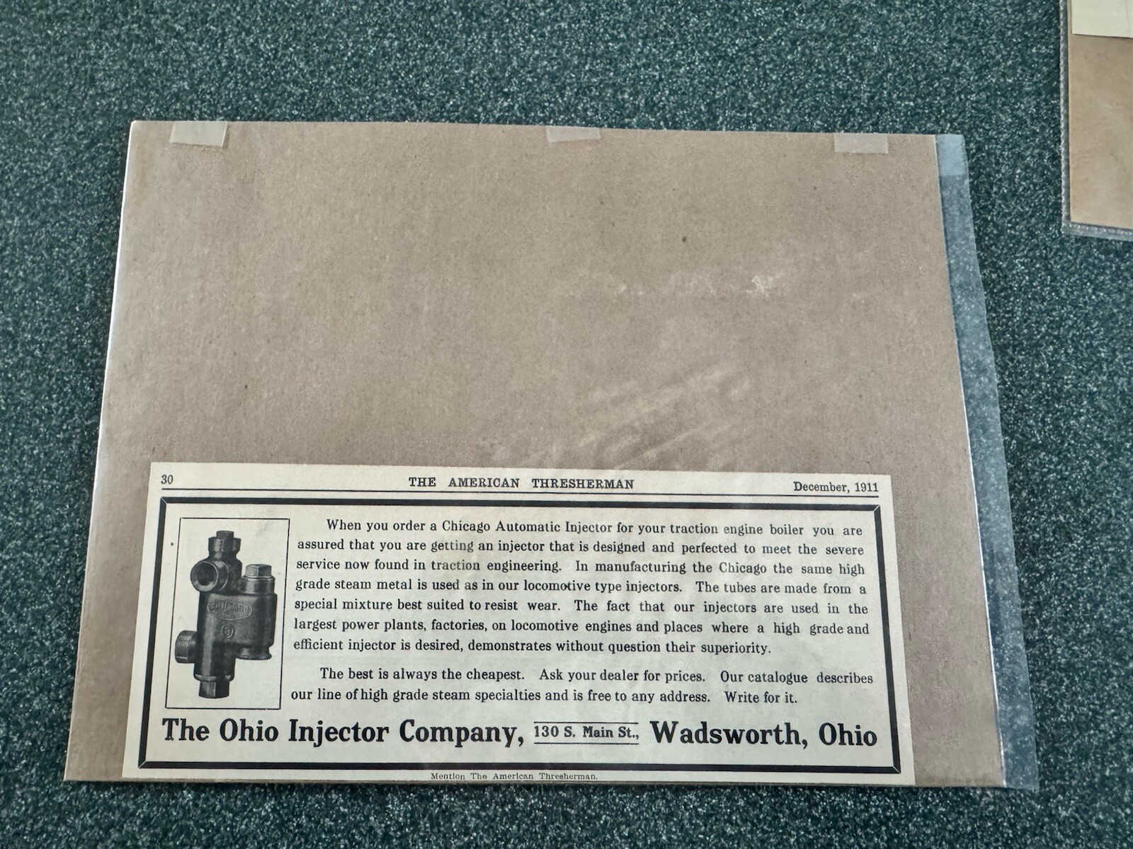 Vintage 1911 Ohio Injector Company Wadsworth Ohio Ad “The American Thresherman”