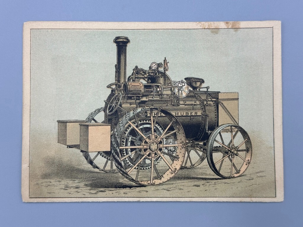 1880s HUBER Engine THRESHER Victorian FARM Advertising Fold Trade Card MARION OH