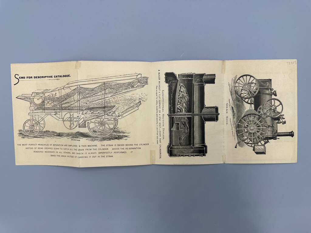 1880s HUBER Engine THRESHER Victorian FARM Advertising Fold Trade Card MARION OH