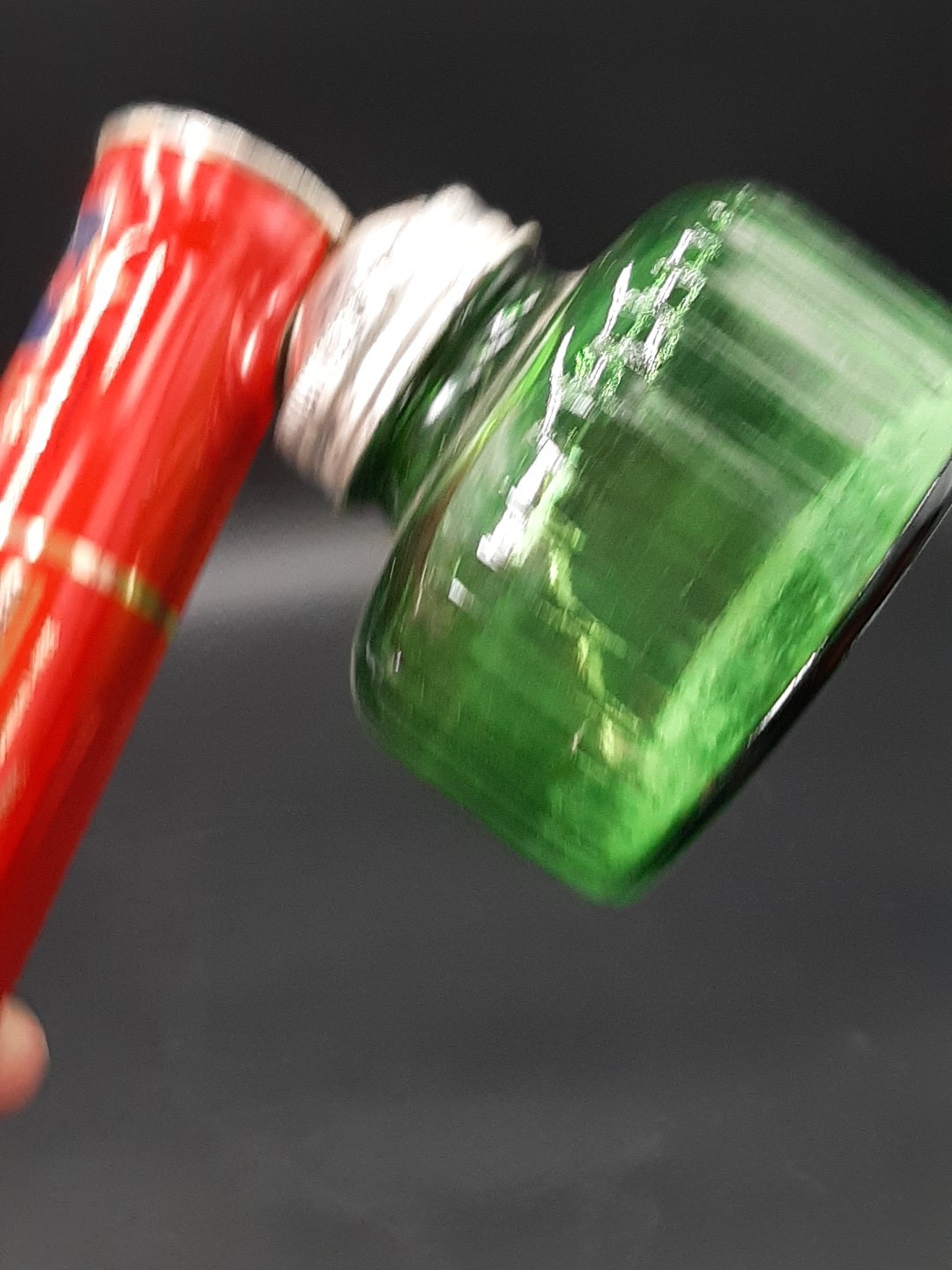 Vintage Hudson Pump Duster Bug Sprayer Green Glass Bottle Jar Metal Wood Fogger