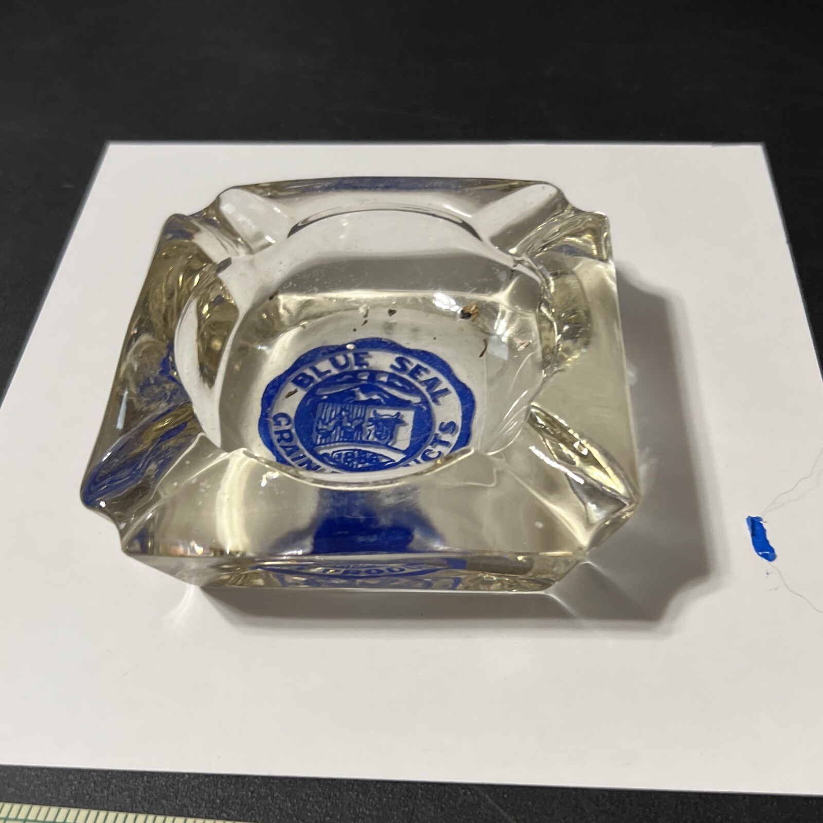 Vintage Glass Ashtray- Blue Deal Grain Products