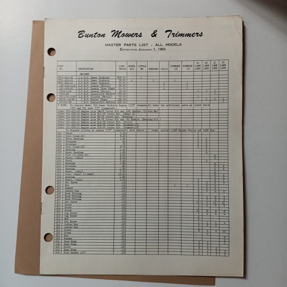 6 Bunton Lawn & Garden Tractors Brochure Redwing, Dilly, Duzmore Flyers Brochure