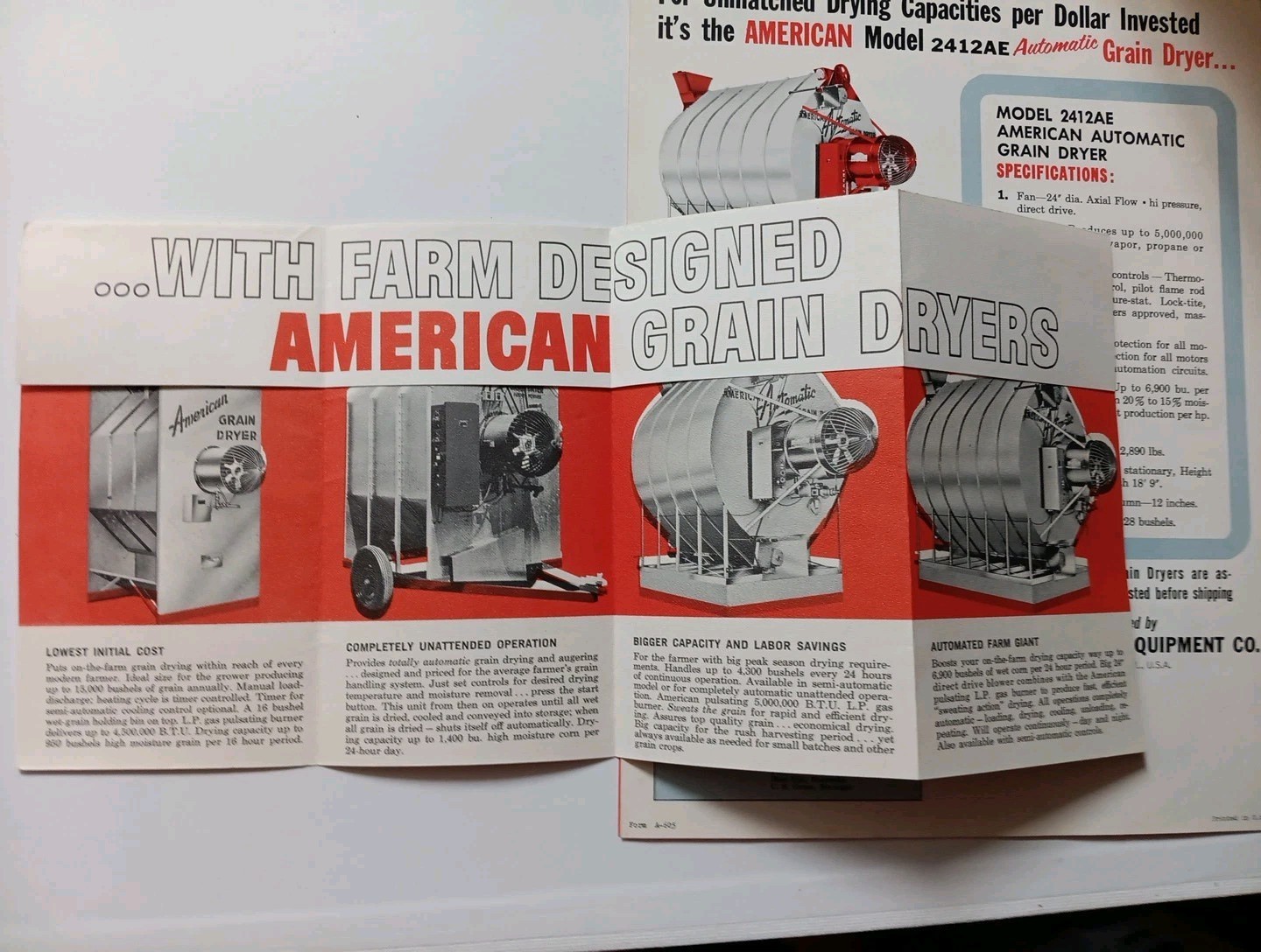 3 American Farm Equipment Co Sales Advertising Flyer Brochures 2412AE, 2420AE