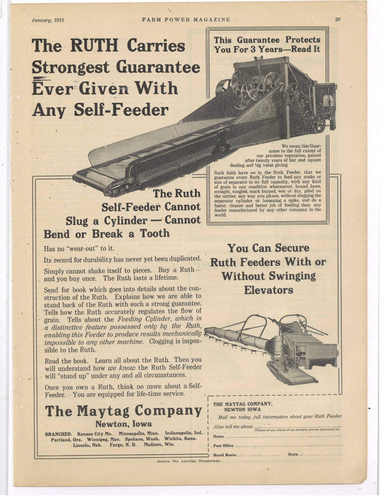 1915 Maytag Co. of Newton, Iowa Ad: The RUTH Self Feeder – Life Time Service!