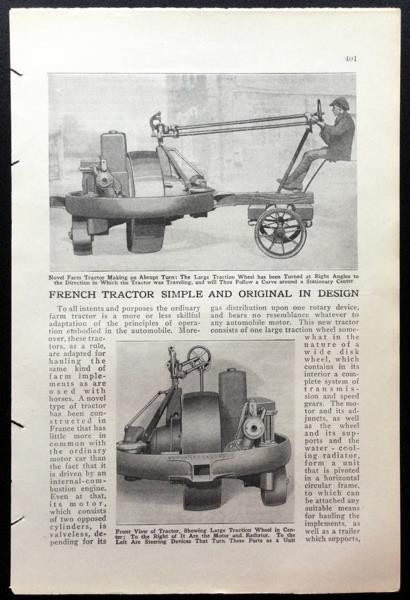 “French Tractor Simple and Original in Design” 1922 pictorial Traction Wheel
