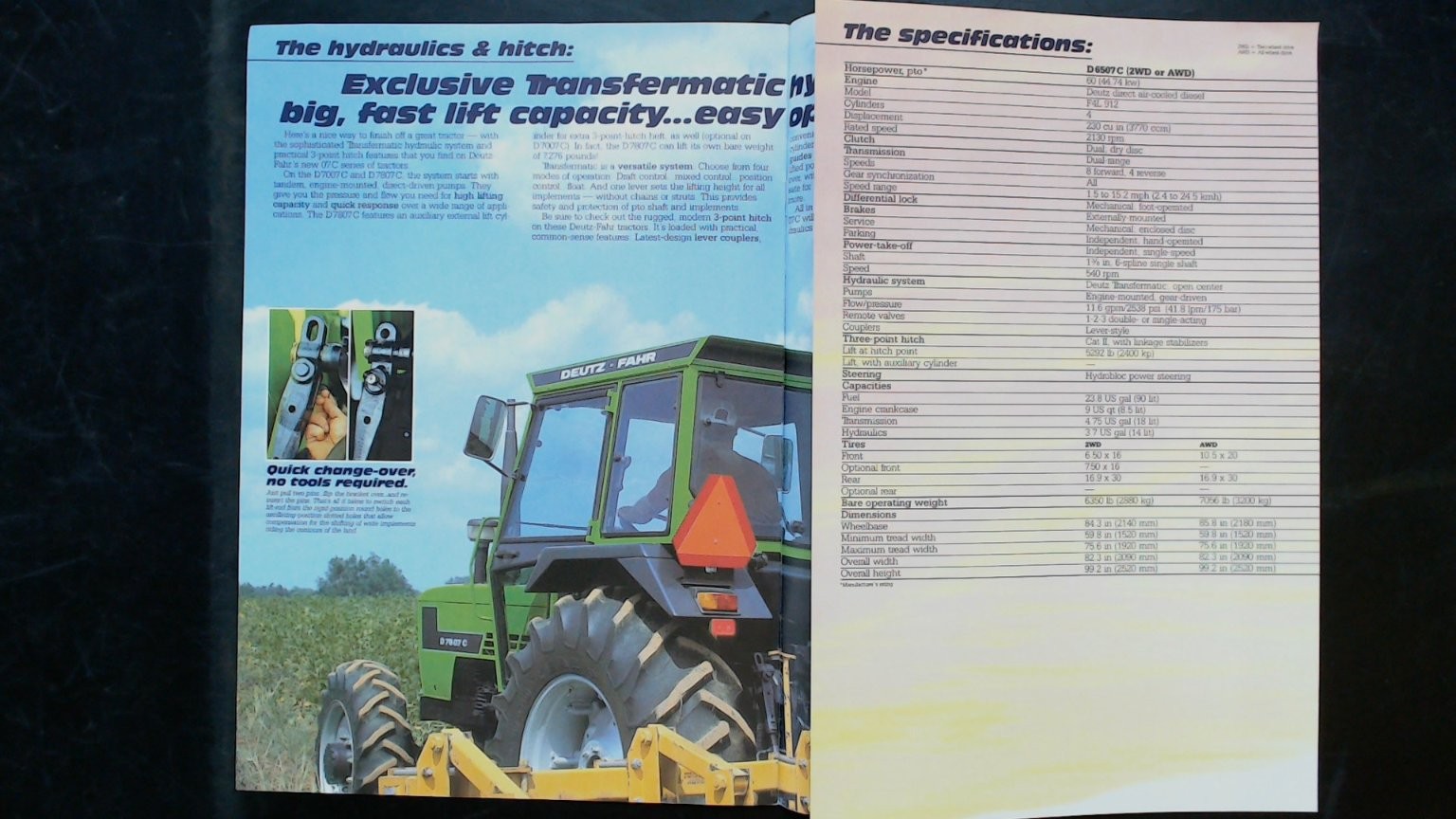 Deutz-Fahr D7007C Agriculture Brochure Vintage Tractor Specs