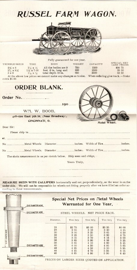 1890&rsquo;s Wm. W. Boob, Mfg of Wheels, Gears, Buggies/Flyers, Add Sheets, Catalog 17