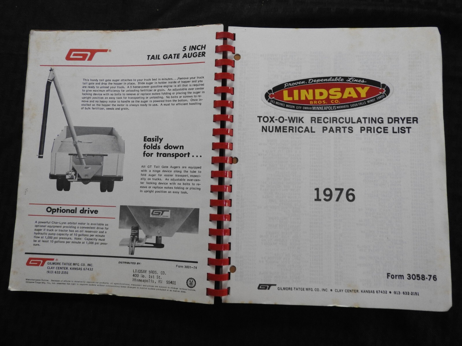 1976 GT TOX-O-WIK GRAIN DRYERS DEALER SALES CATALOG Gilmore-Tatge Clay Center KS