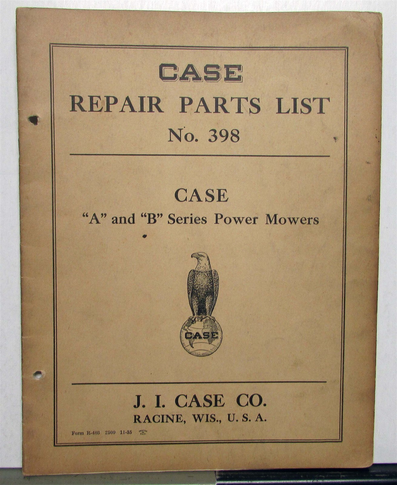 1936 Case A&B Series Power Mowers Specs Construction Repair Parts Lists Catalog