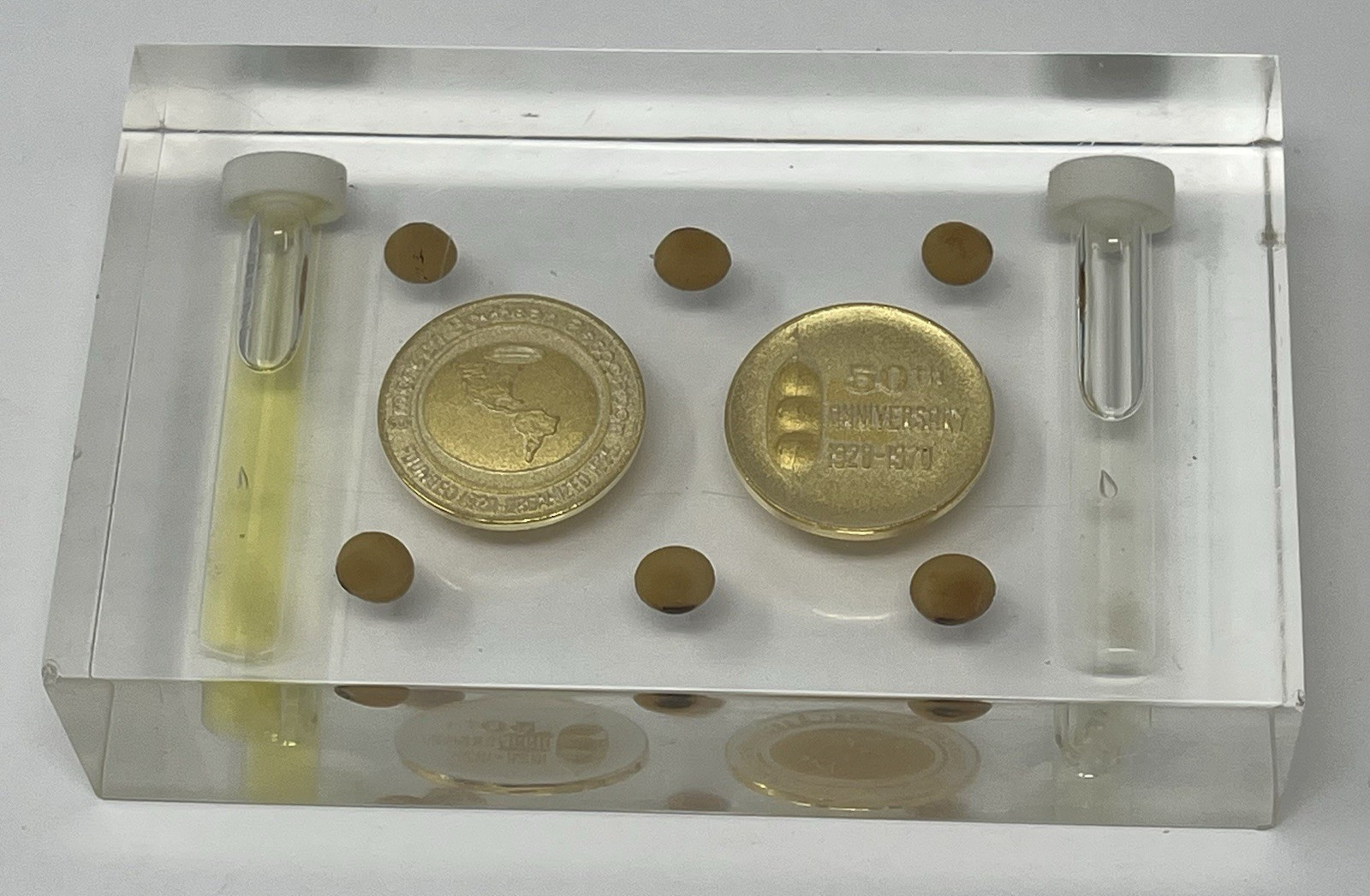 1970 American Soybean Association 50th Anniversary Acrylic Medallion Display