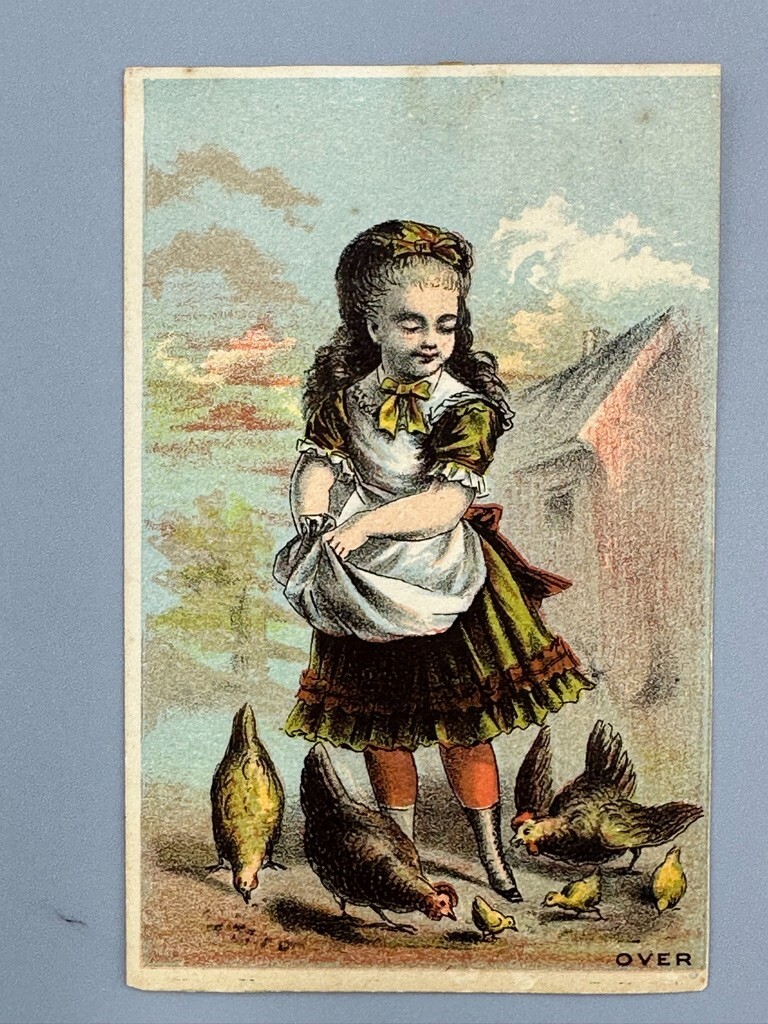 1880s Pair COLUMBIA CHILLED PLOW Horse Chickens FARM Advertising Trade Card