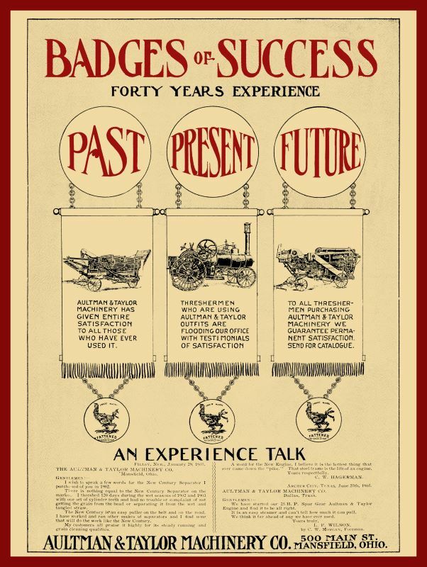 1905 Aultman & Taylor Machinery Co NEW Metal Sign: Badges of Success – Mansfield
