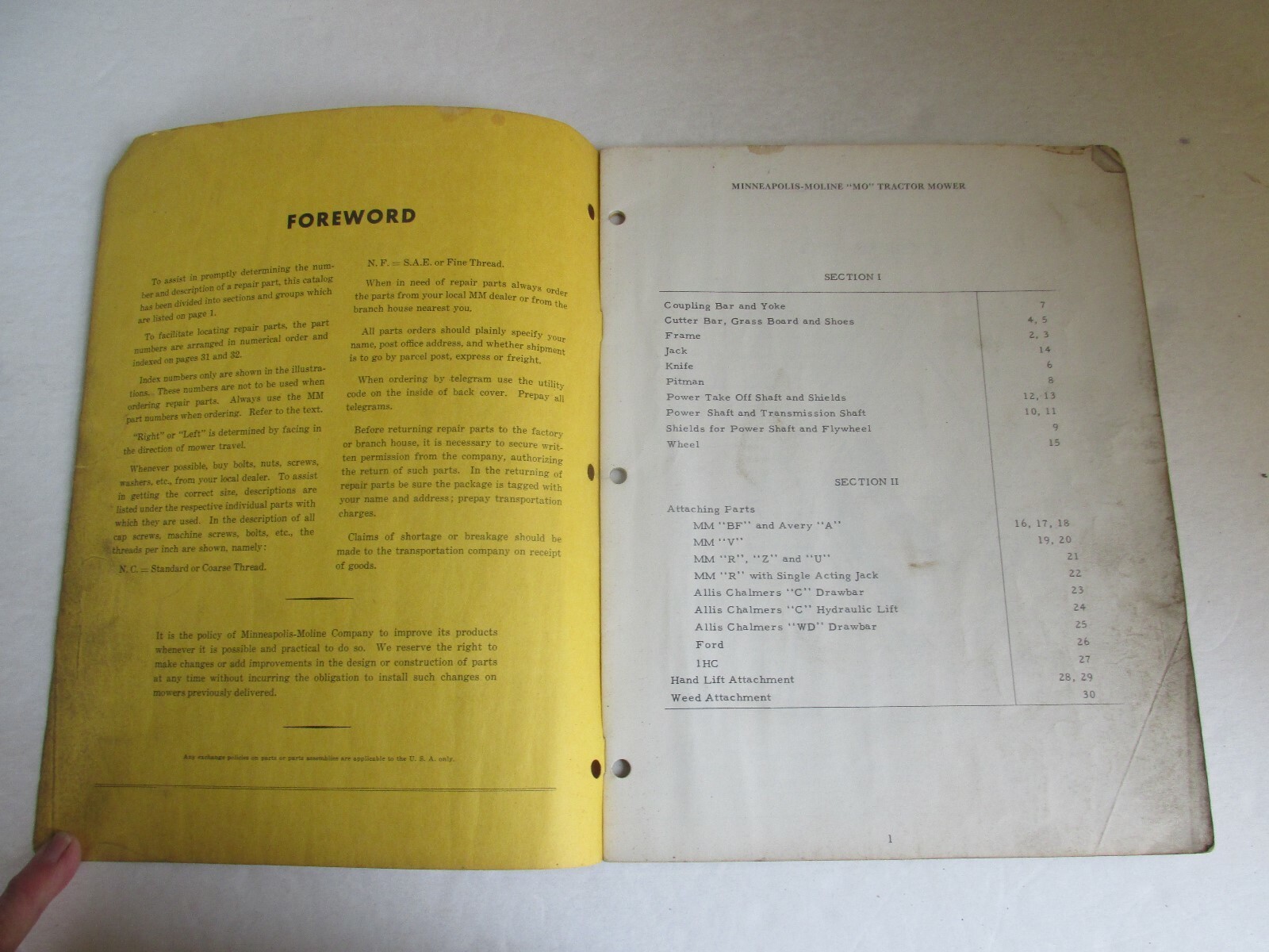 MBF89 Farm Manual Minneapolis Moline MM Repair Catalog MO Tractor mower 105 107