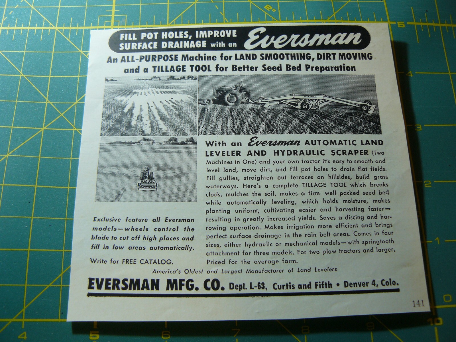 The FARM QUARTERLY -Autumn 1953- EVERSMAN MFG. CO -LAND SMOOTHING /DENVER, CO