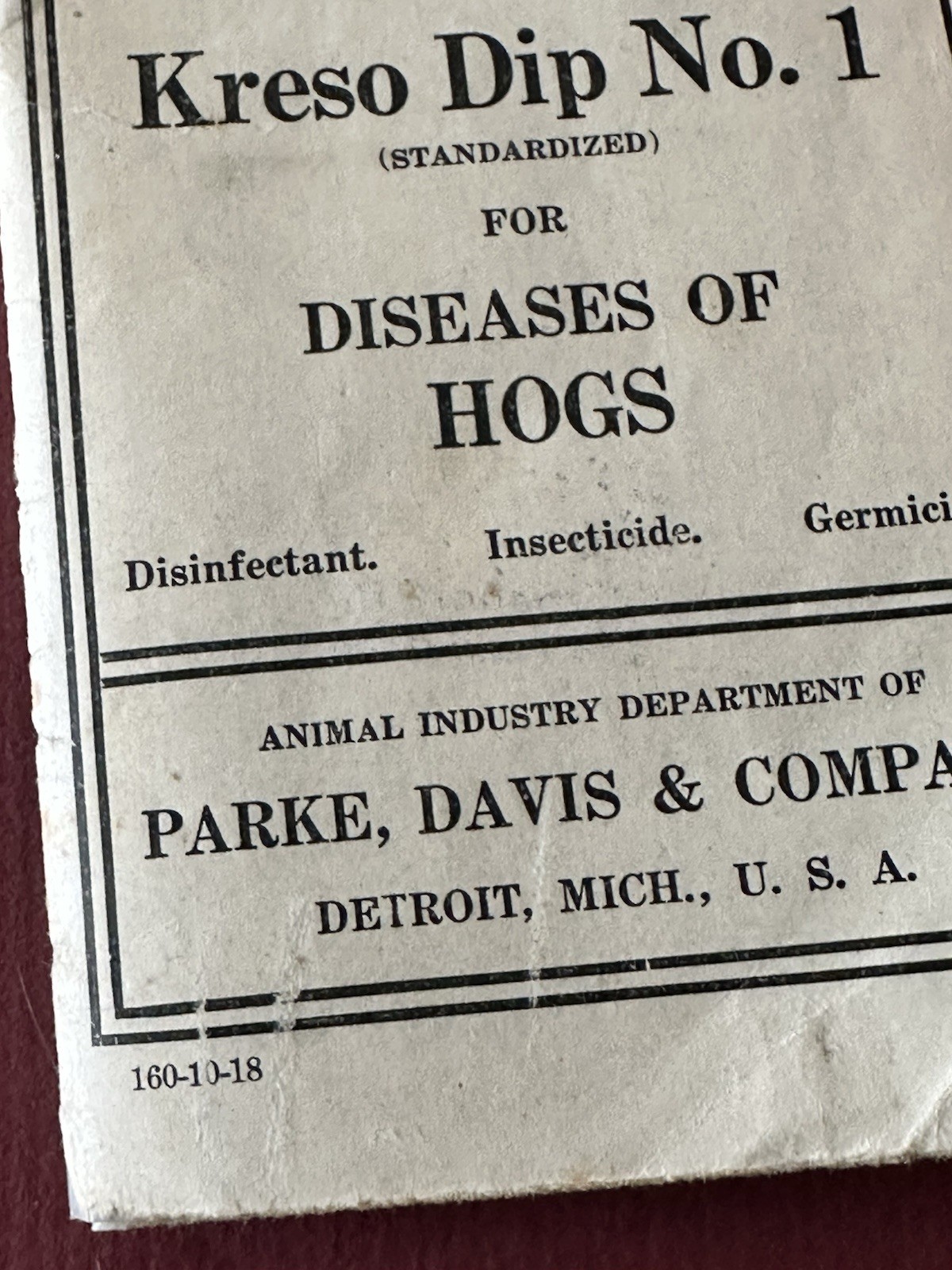 Vintage 1918 Kreso Dip No. 1 Brochure, Farm Sanitation, Etc., Parke, Davis & Co.
