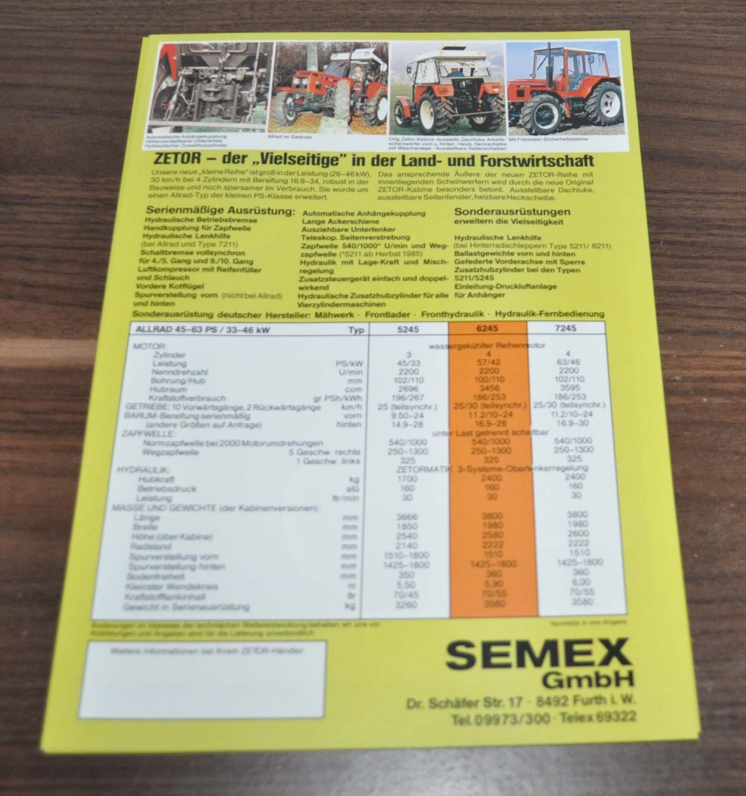 Zetor 6245 Tractor Specification Brochure Prospekt