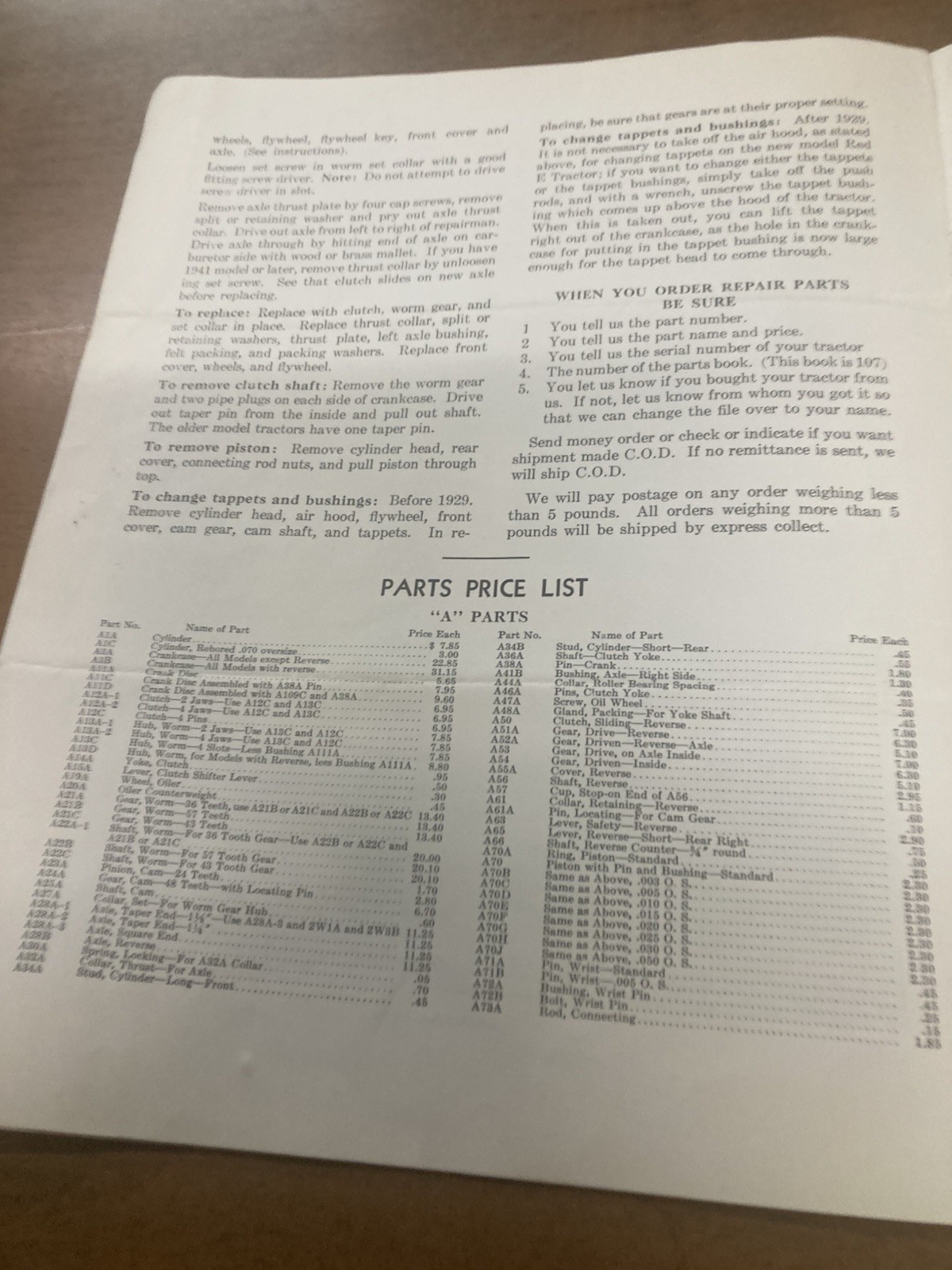 Vintage 1947 Red-E Garden Tractor Instruction Book Parts List Farm Brochure