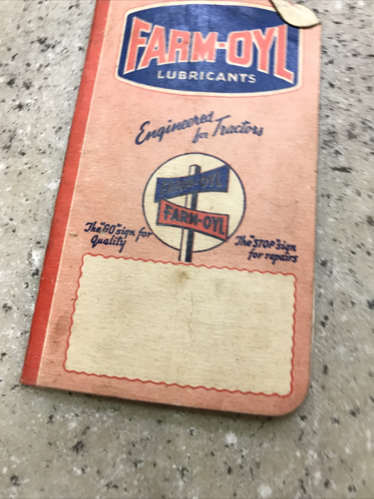 Vintage Rare Farm-Oyl Memo Pad Tractor Motor Oil Guide Brouchure Hand Booklet